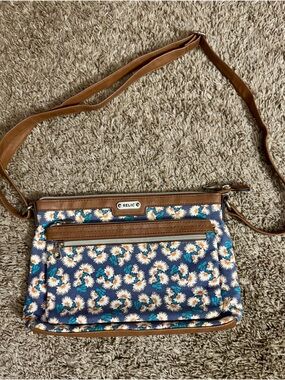 Relic Navy Daisy Floral Crossbody Purse with Tan Trim